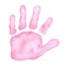 Little pink palm, handprint. Baby shower, gender reveal party, design invitation. Boy or girl. Hand drawn watercolor