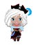 Little pirate girl in a hat with a feather, With ash blonde hair and blue eyes