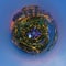 Little planet 360 degree sphere birds eye view. Panorama of Aerial view of Singapore Downtown. Financial district and business