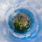 Little planet 360 degree sphere birds eye view. Panoramic view of aerial view of Hong Kong Downtown. Financial district and