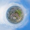 Little planet 360 degree sphere. Panorama of aerial of container cargo ship in the export and import business and logistics