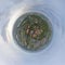 Little planet 360 degree sphere. Panorama of aerial top view of The Ancient Siam City, the museum park with lake, in Samut Prakan