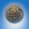 Little planet 360 degree sphere. Panorama of aerial top view of National Fo Guang Shan Thaihua Temple in Bangkok downtown,