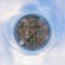 Little planet 360 degree sphere. Panorama of aerial view of Bhumibol Bridge and Chao Phraya River in structure of suspension