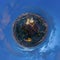 Little planet 360 degree sphere. Panorama of aerial view of the Giant Golden Buddha in Wat Paknam Phasi Charoen Temple in Phasi