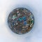 Little planet 360 degree sphere. Panorama of Aerial view of Rom Hoop market. Thai Railway with a local train run through Mae Klong