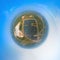 Little planet 360 degree sphere. Panorama of aerial view of solar panels or solar cells on the roof in farm. Power plant with