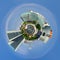 Little planet 360 degree sphere. Panoramic view to the Donau City in summertime. Vienna