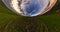 Little planet revolves among dark blue sky and evening clouds. Tiny planet transformation with curvature of space. loop rotate.