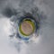 Little planet spherical panorama 360 degrees. Spherical aerial view in field with black awesome clouds before storm. Curvature of