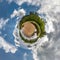 Little planet spherical panorama 360 degrees. Spherical aerial view in forest in nice day. Curvature of space