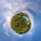 Little planet. Spherical view in a field in beautiful evening with nice clouds