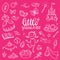 Little princess funny graphic set. Girls dress, butterfly, mirror, sweets, gifts, diamond ring, dragon, hearts and stars. Isolate