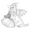 Little princess hugs dragon outlined picture for coloring book