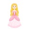 Little princess with long golden hair, crown and pink dress. Beautiful cute blonde girl
