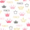 Little princess seamless pattern in pink and golden colors.