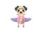 Little pug dog wearing aviator goggles flying an airplane. Funny baby character flying on plane for greeting card, baby shower,