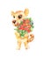 Little puppy with a bouquet of roses, birthday greeting