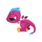 Little purple dragon with sad face expression. Cartoon character of mythical creature. Colorful flat vector design for