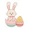 Little rabbit and chick with egg painted easter characters