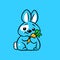 Little rabbit loves carrots blue postcard cartoon illustration