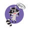 Little raccoon character unpleasantly surprised, asking What in speech bubble