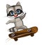 Little Raccoon on skateboard. Cartoon style. Childrens urban sports. Cute baby skater rides on board. Skate for children
