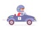Little racer driving speed toy blue car on race competition, kid riding rocket vehicle