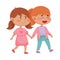 Little Red Cheeked Girls Holding Hands Vector Illustration