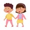 Little Red Cheeked Kids Holding Hands Vector Illustration