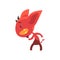 Little red devil standing in threatening pose isolated on white. Funny evil fictional character with horns, big ears and