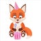 Little red fox going to celebrate birthday