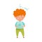 Little Red Haired Boy Crying Feeling Sorry and Expressing Regret for Bad Thing Vector Illustration