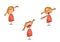 Little red-haired cartoon girl in a red dress with different emotions