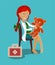 The little red-haired girl playing doctor and healing teddy bear