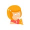 Little Red Head Girl In Red Dress Petting A Cat Flat Cartoon Character Portrait Emoji Vector Illustration