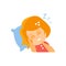 Little Red Head Girl In Red Dress Sleeping Flat Cartoon Character Portrait Emoji Vector Illustration