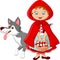 Little Red Riding Hood meeting with a wolf