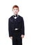 Little redhead boy in tailcoat tuxedo, portrait isolated on white