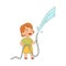 Little Redhead Girl with Hose Watering Taking Care of Plant and Vegetation Vector Illustration