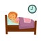 Little redhead girl sleeps in bed isolated illustration