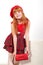 Little redheaded girl in red