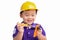 Little repairman in hardhat with repair tools