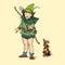 Little Robin Hood and a dog. Boy and his dog. Robin Hood childhood. Child Robin Hood. Medieval legends. Heroes of