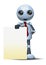 Little robot businessman presenting blank board