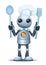 little robot chef hold cooking tools
