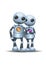 Little robot couple walking on isolated white background