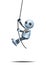 little robot having fun hanging and swing on rope