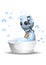 little robot sit on bath up taking shower