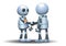 little robots handshake on isolated white background